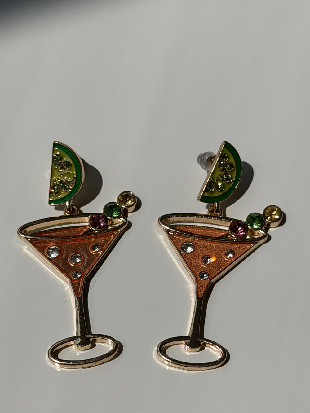 Martini Cocktail Glass Rhinestone Drop Earrings Lime Y2K Statement